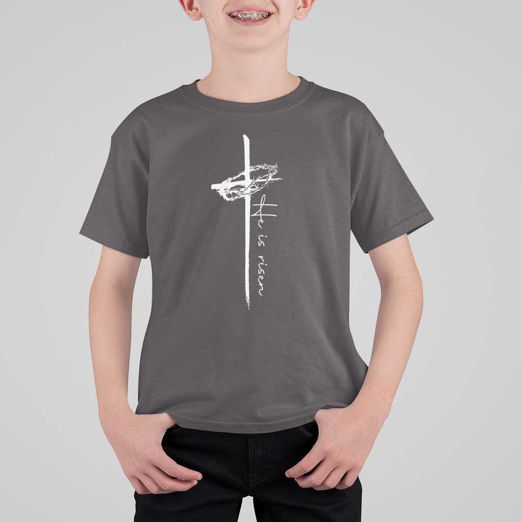 Easter Cross He Is Risen Jesus Christian T Shirt For Kid