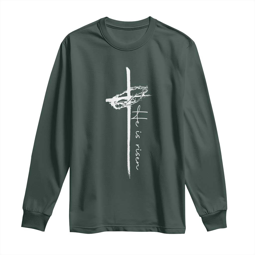 Easter Cross He Is Risen Jesus Christian Long Sleeve Shirt