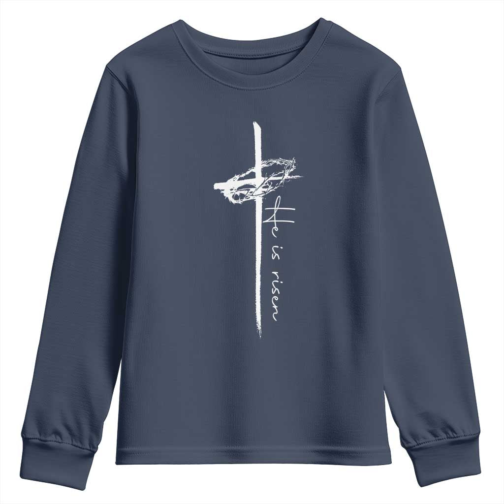 Easter Cross He Is Risen Jesus Christian Youth Sweatshirt