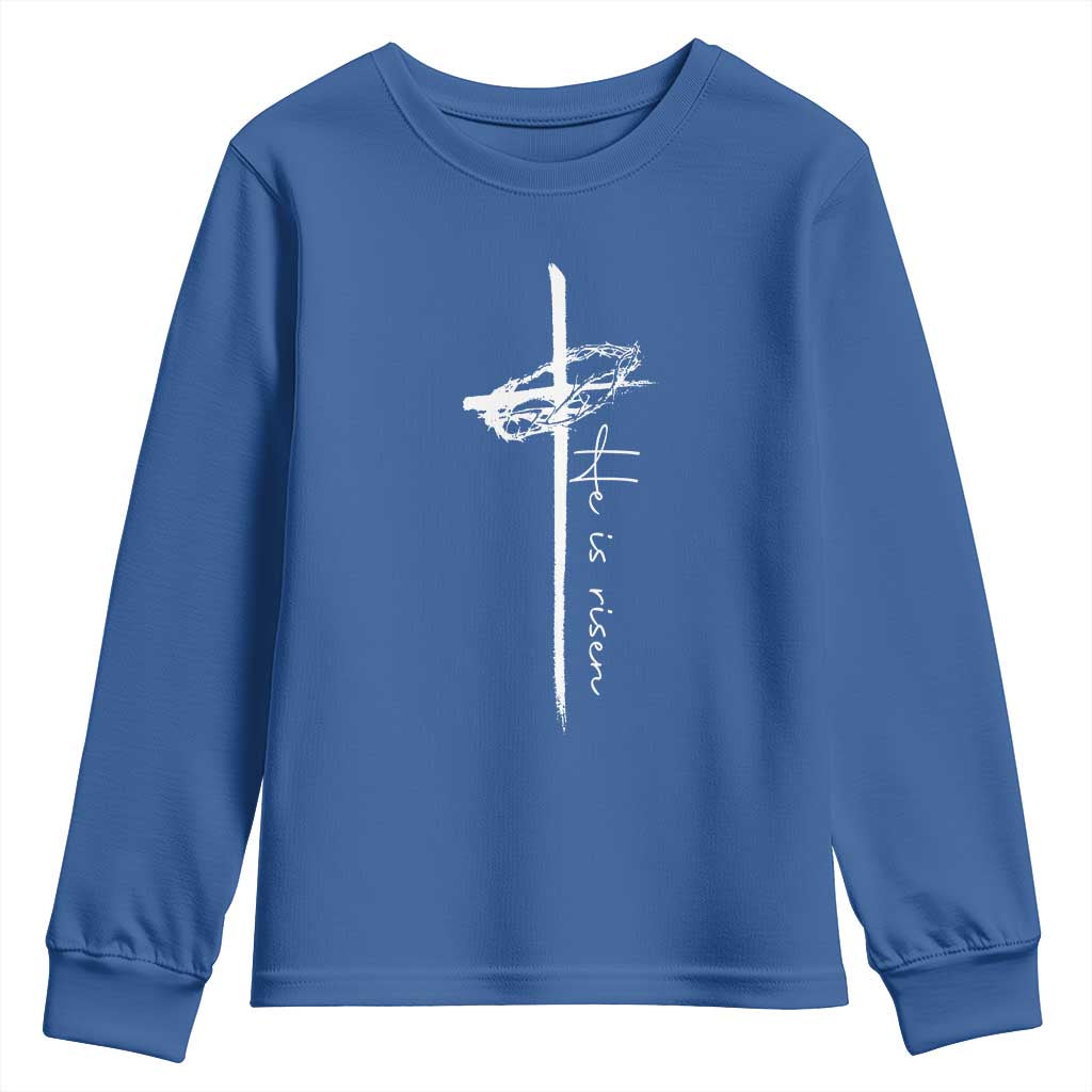 Easter Cross He Is Risen Jesus Christian Youth Sweatshirt