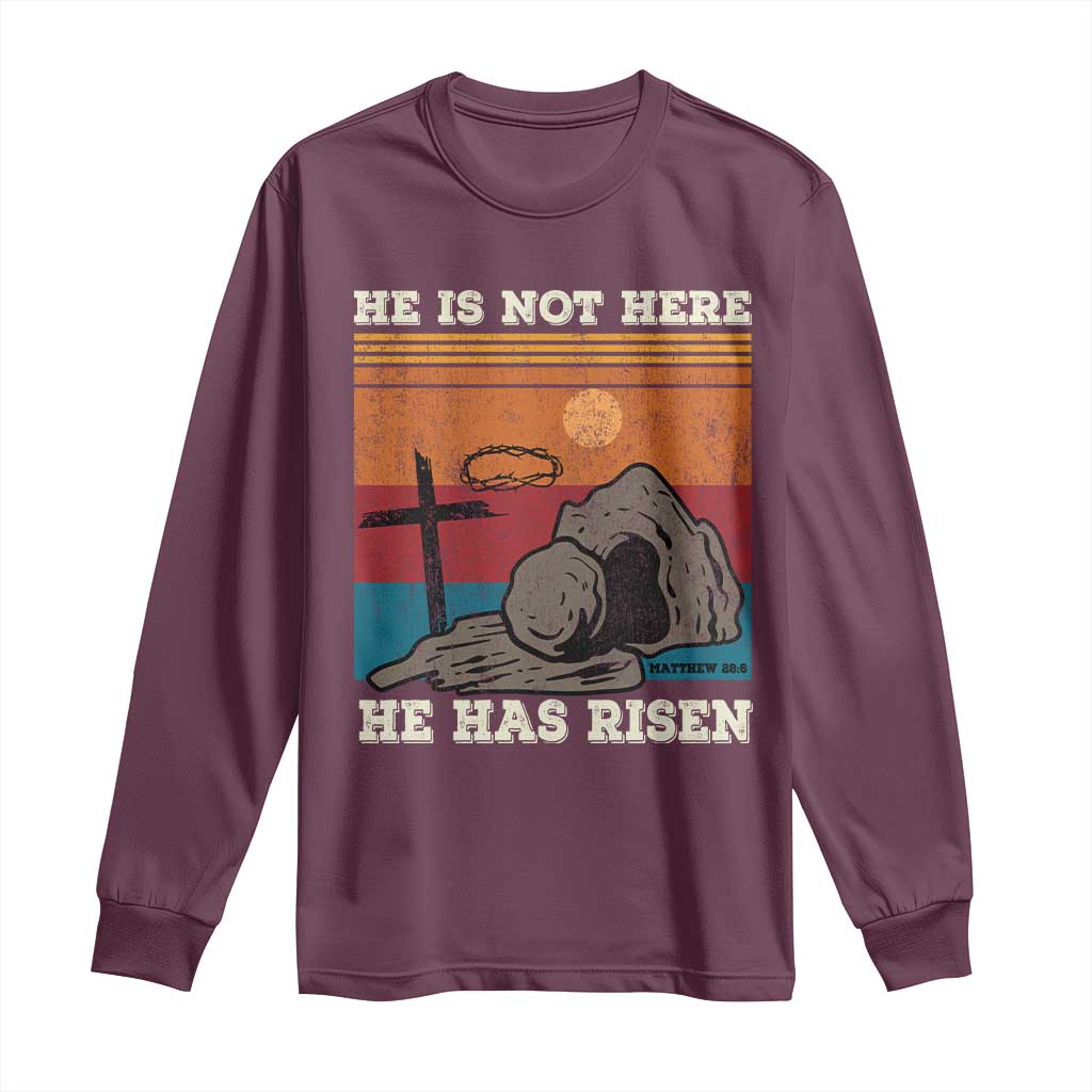 Jesus He is Risen Long Sleeve Shirt Matthew 28:6 Vintage Christian Easter