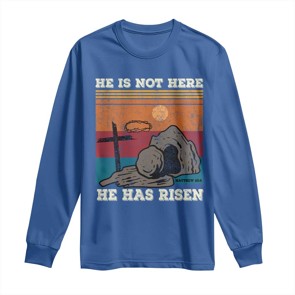 Jesus He is Risen Long Sleeve Shirt Matthew 28:6 Vintage Christian Easter