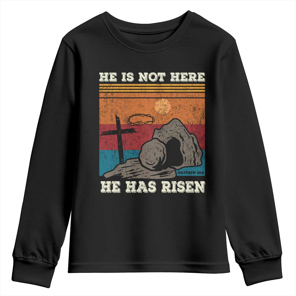 Jesus He is Risen Youth Sweatshirt Matthew 28:6 Vintage Christian Easter