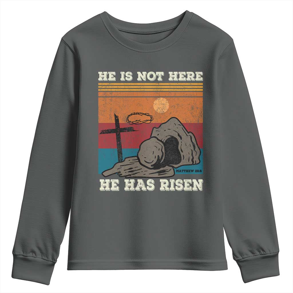 Jesus He is Risen Youth Sweatshirt Matthew 28:6 Vintage Christian Easter