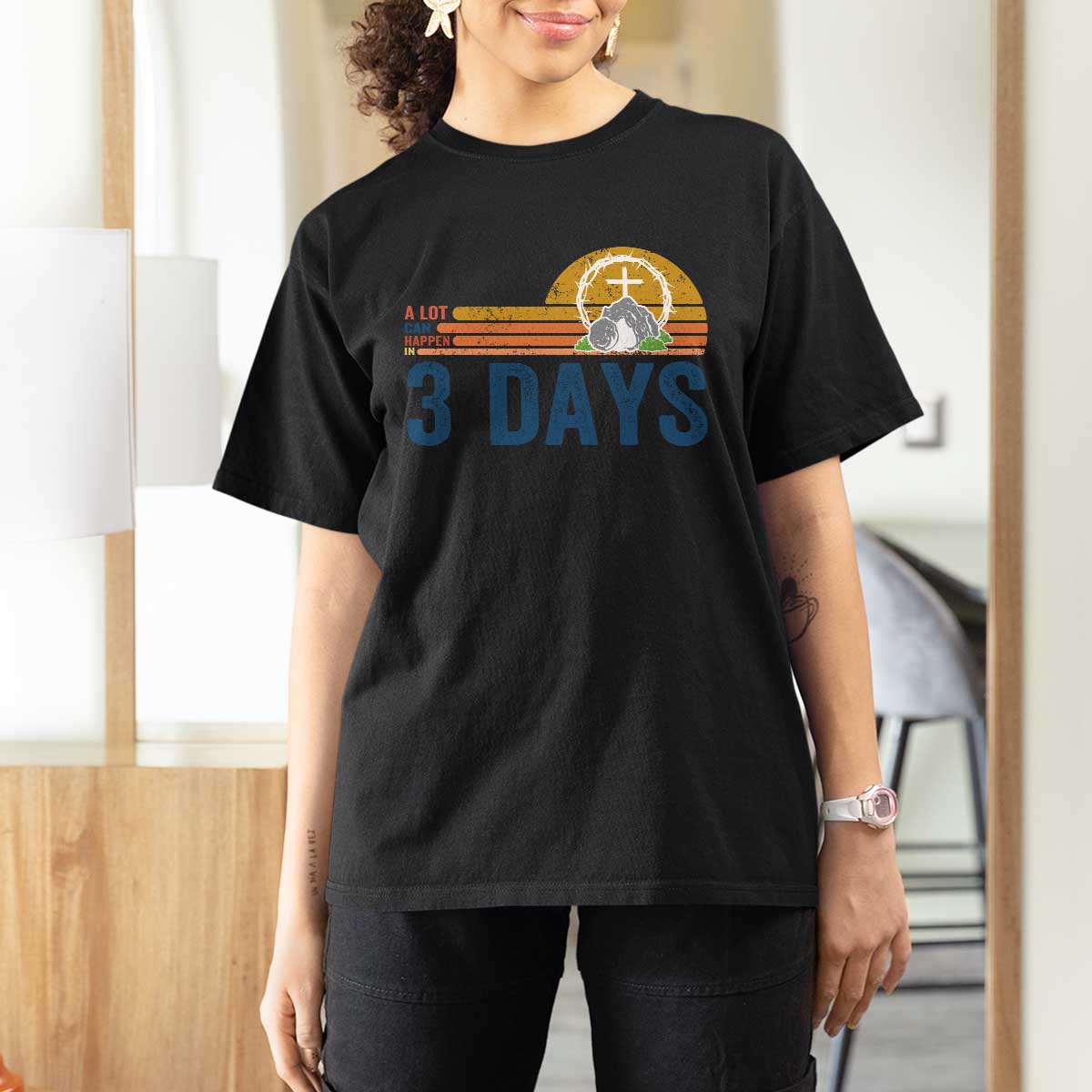 Easter A Lot Can Happen in 3 Days T Shirt For Women Retro Religious Easter Christian - Wonder Print Shop