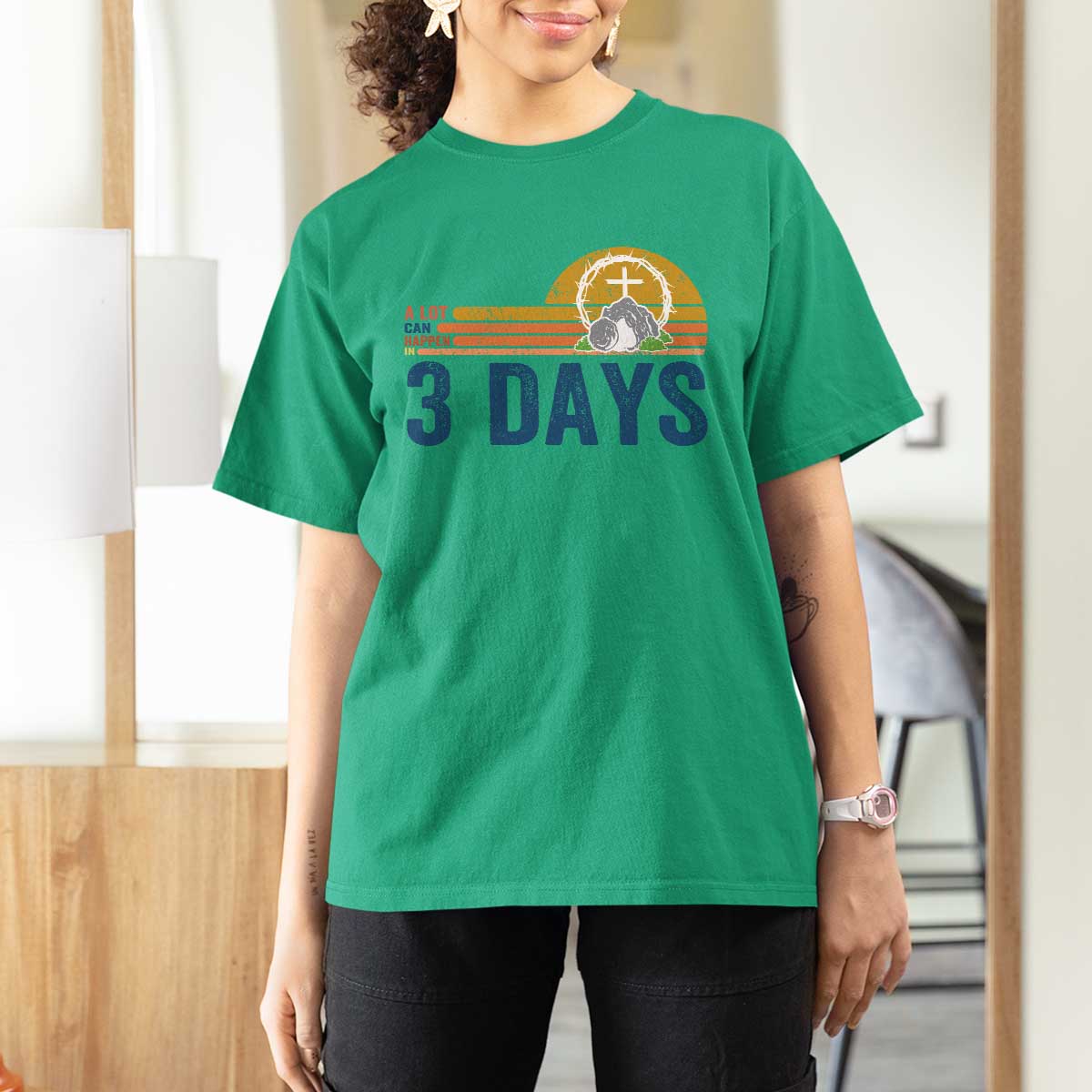 Easter A Lot Can Happen in 3 Days T Shirt For Women Retro Religious Easter Christian - Wonder Print Shop