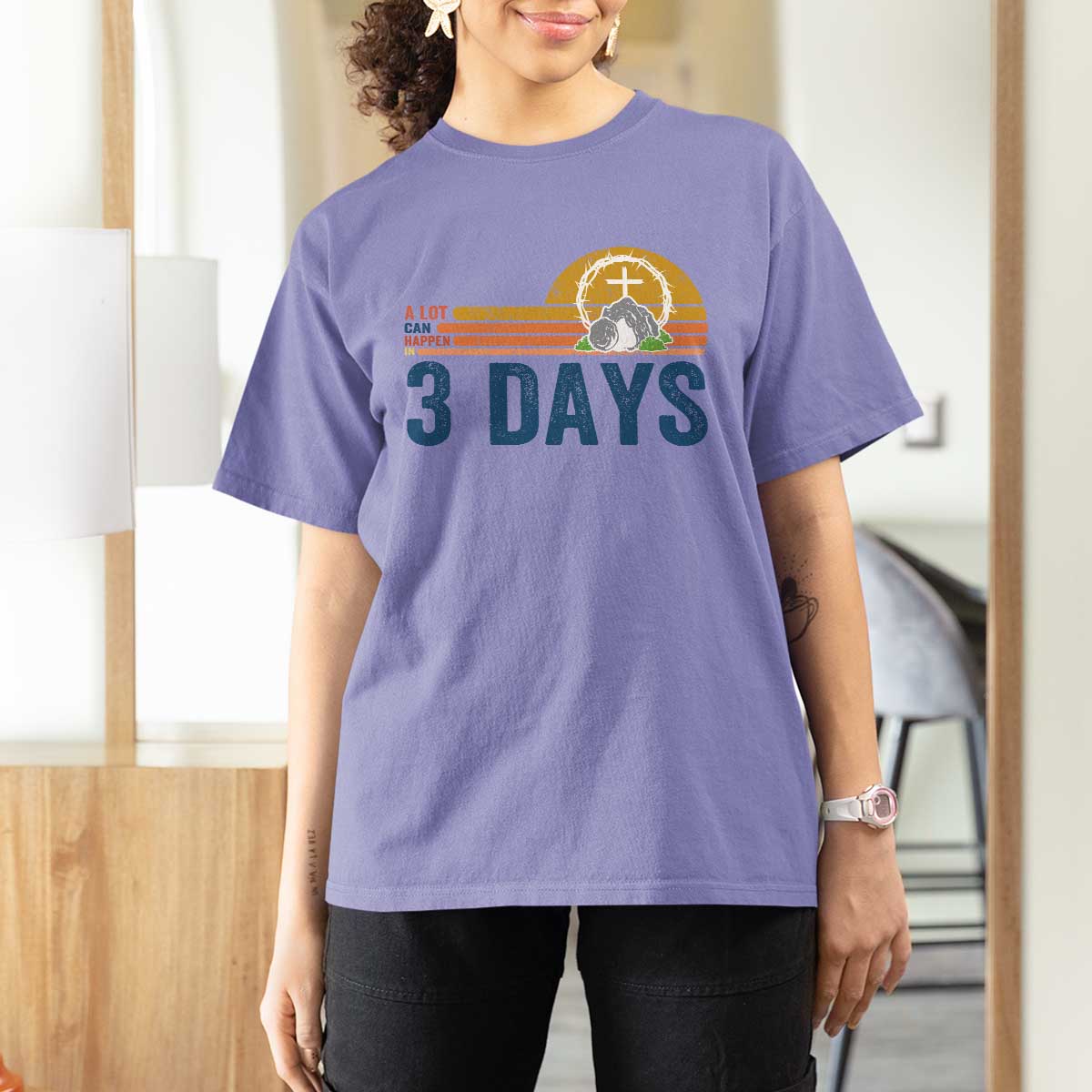 Easter A Lot Can Happen in 3 Days T Shirt For Women Retro Religious Easter Christian - Wonder Print Shop