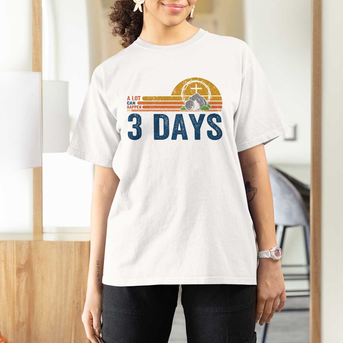 Easter A Lot Can Happen in 3 Days T Shirt For Women Retro Religious Easter Christian - Wonder Print Shop