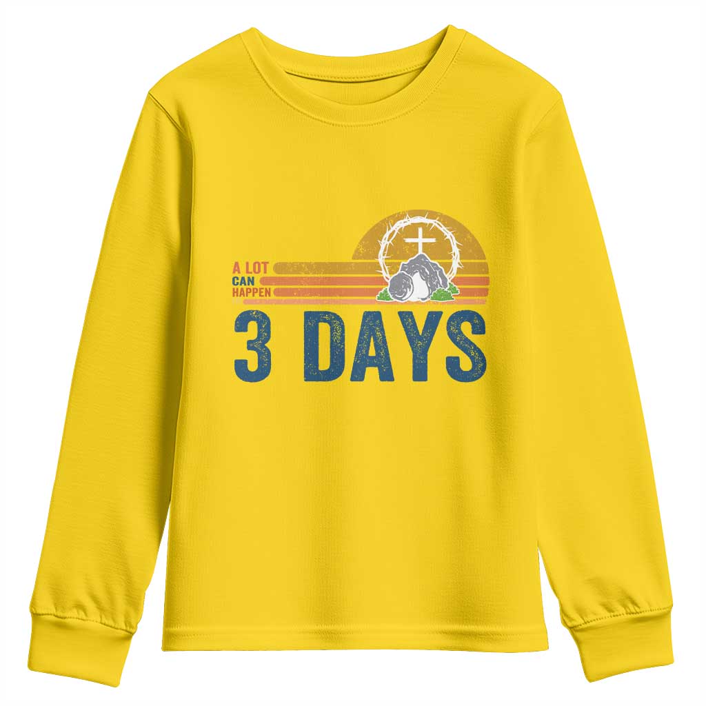 Easter A Lot Can Happen in 3 Days Youth Sweatshirt Retro Religious Easter Christian - Wonder Print Shop