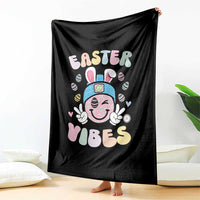 Groovy Easter Vibes Throw Blanket Retro Bunny Smile Eggs - Wonder Print Shop