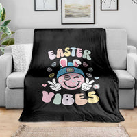 Groovy Easter Vibes Throw Blanket Retro Bunny Smile Eggs - Wonder Print Shop