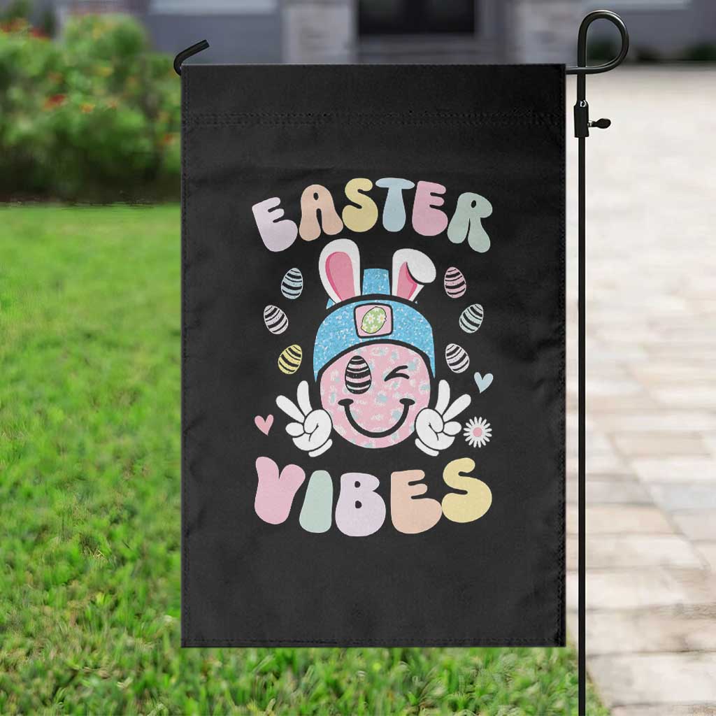 Groovy Easter Vibes Garden Flag Retro Bunny Smile Eggs - Wonder Print Shop