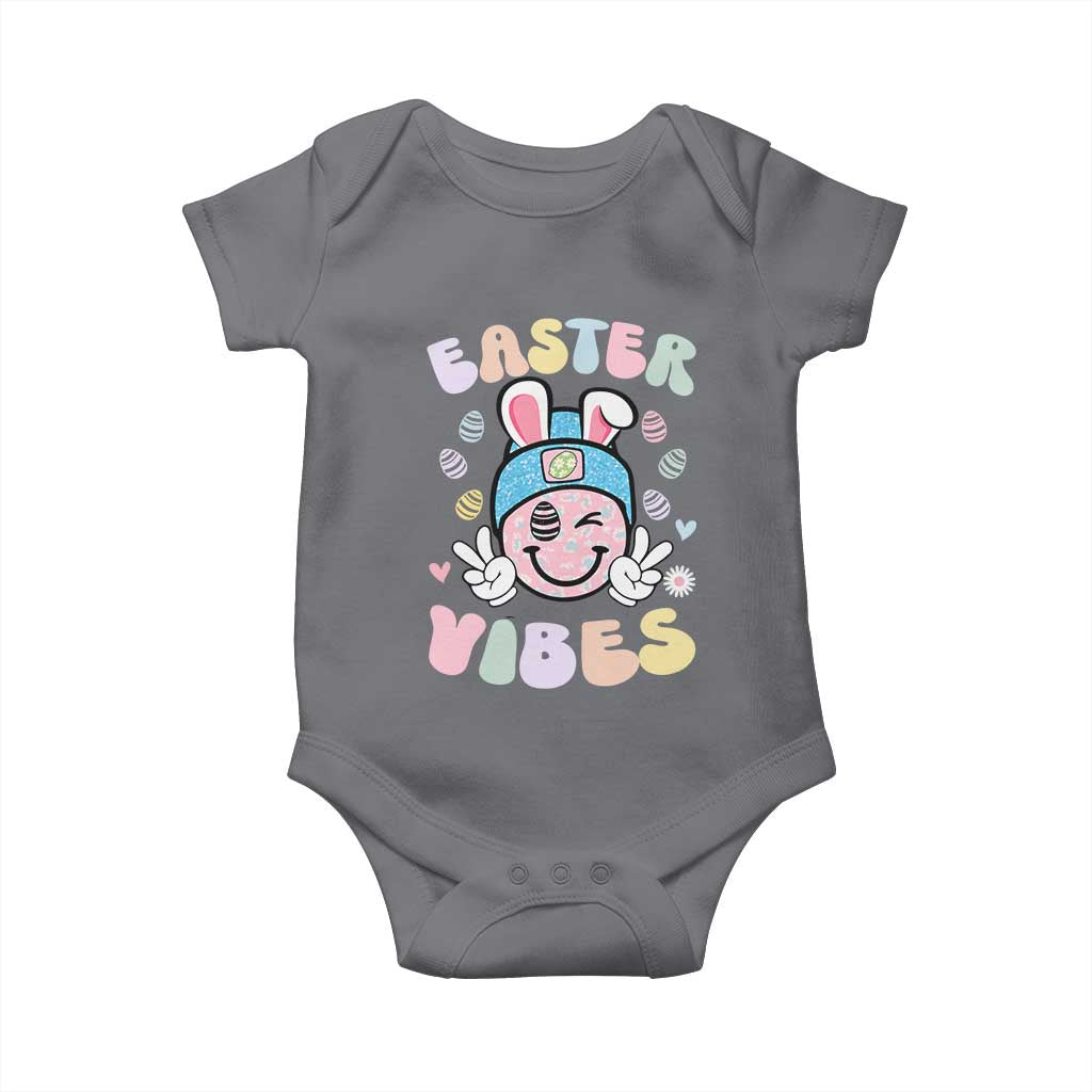 Groovy Easter Vibes Baby Onesie Retro Bunny Smile Eggs - Wonder Print Shop