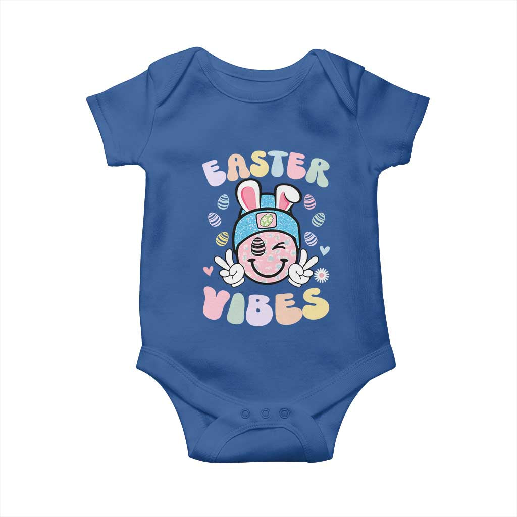 Groovy Easter Vibes Baby Onesie Retro Bunny Smile Eggs - Wonder Print Shop