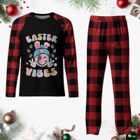 Groovy Easter Vibes Plaid Pajama Set Retro Bunny Smile Eggs - Wonder Print Shop