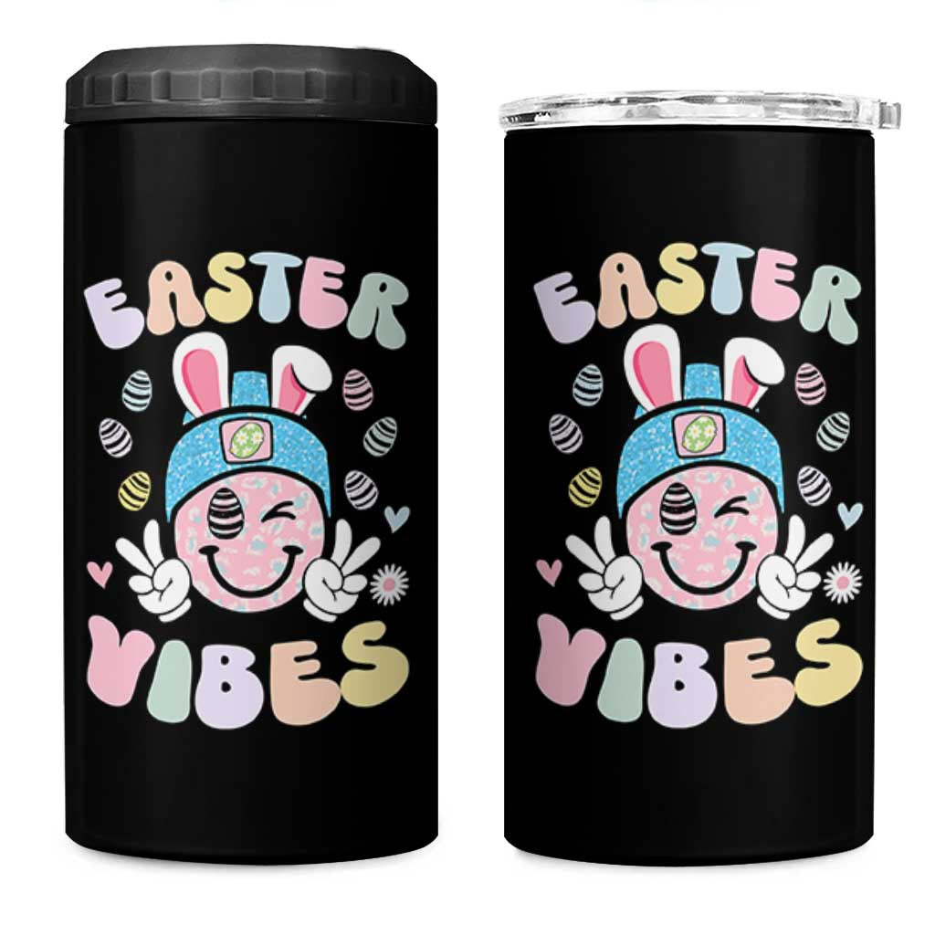 Groovy Easter Vibes 4 in 1 Can Cooler Tumbler Retro Bunny Smile Eggs - Wonder Print Shop