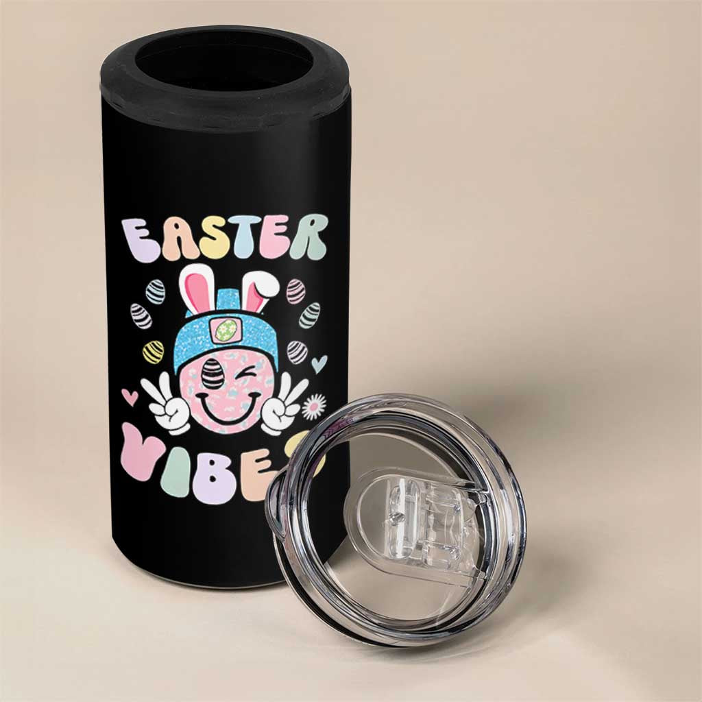 Groovy Easter Vibes 4 in 1 Can Cooler Tumbler Retro Bunny Smile Eggs - Wonder Print Shop