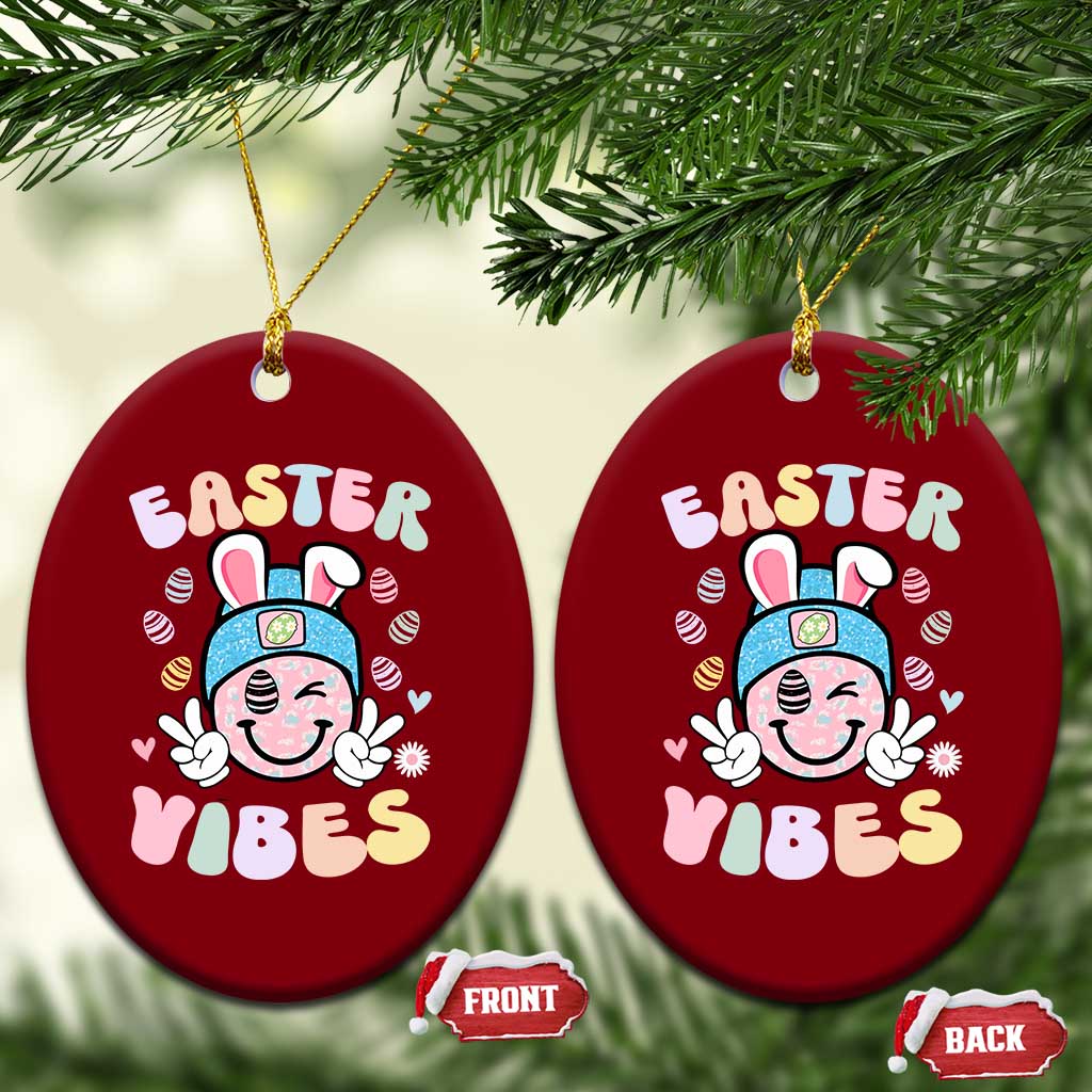 Groovy Easter Vibes Ceramic Ornament Retro Bunny Smile Eggs - Wonder Print Shop