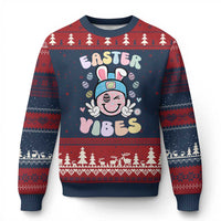 Groovy Easter Vibes Ugly Christmas Sweater Retro Bunny Smile Eggs - Wonder Print Shop