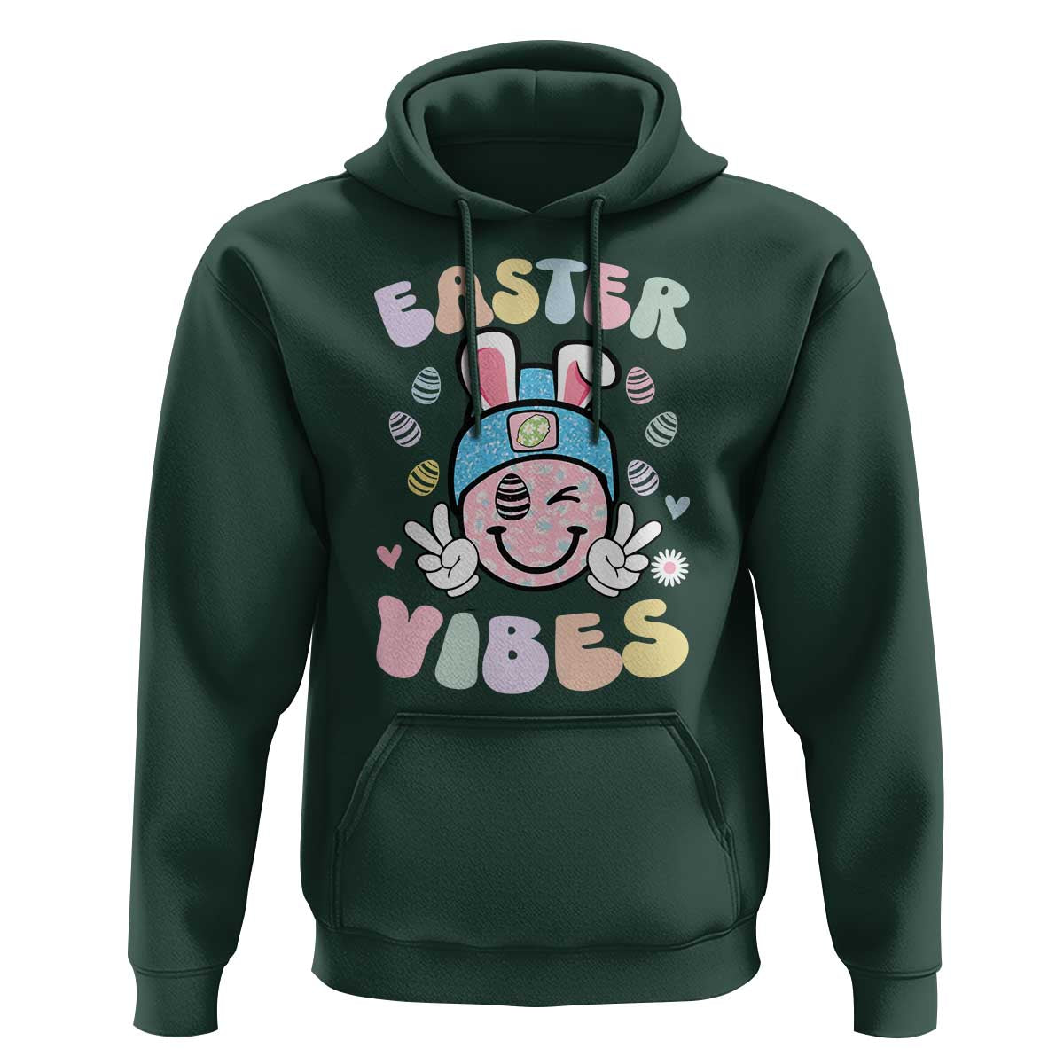 Groovy Easter Vibes Hoodie Retro Bunny Smile Eggs - Wonder Print Shop