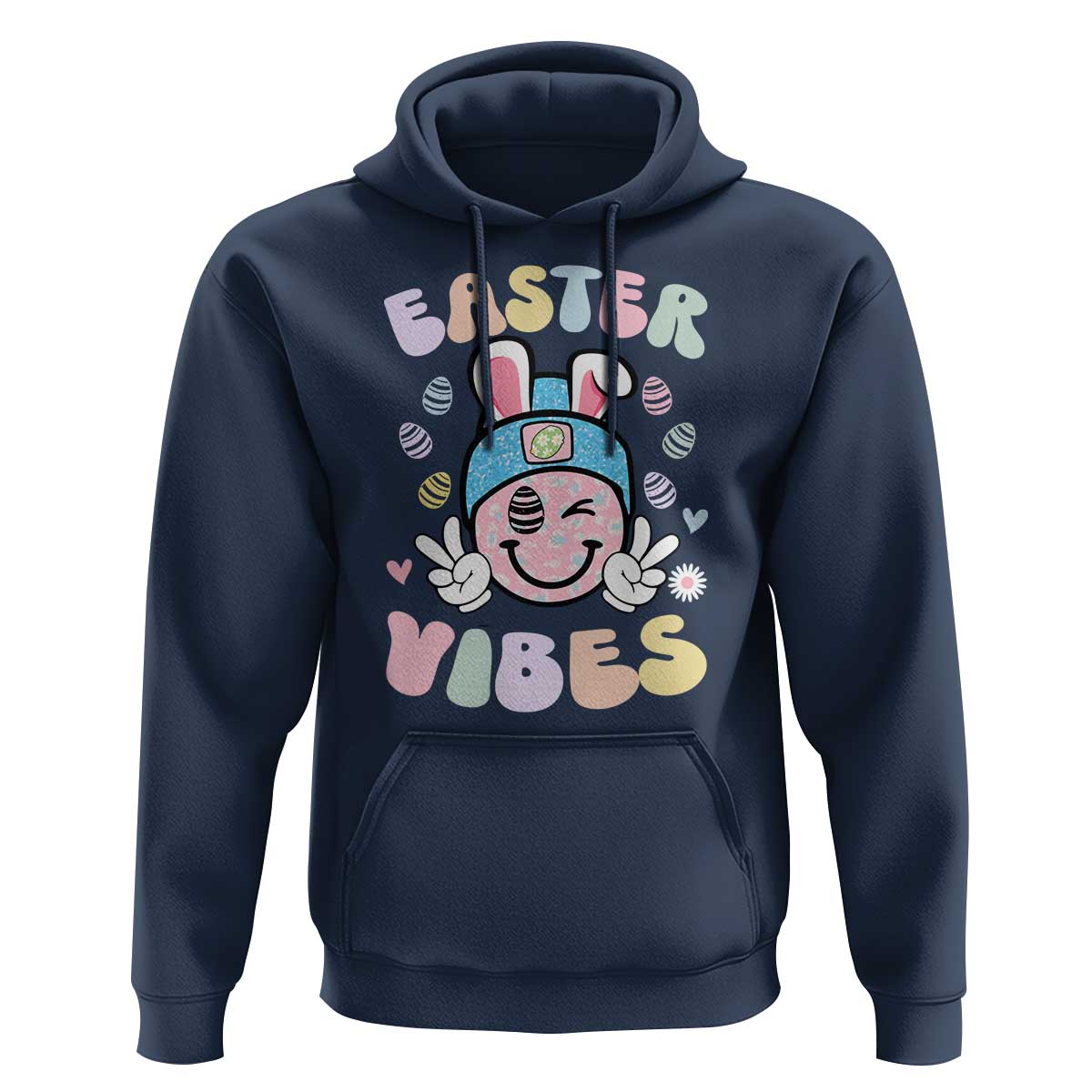 Groovy Easter Vibes Hoodie Retro Bunny Smile Eggs - Wonder Print Shop