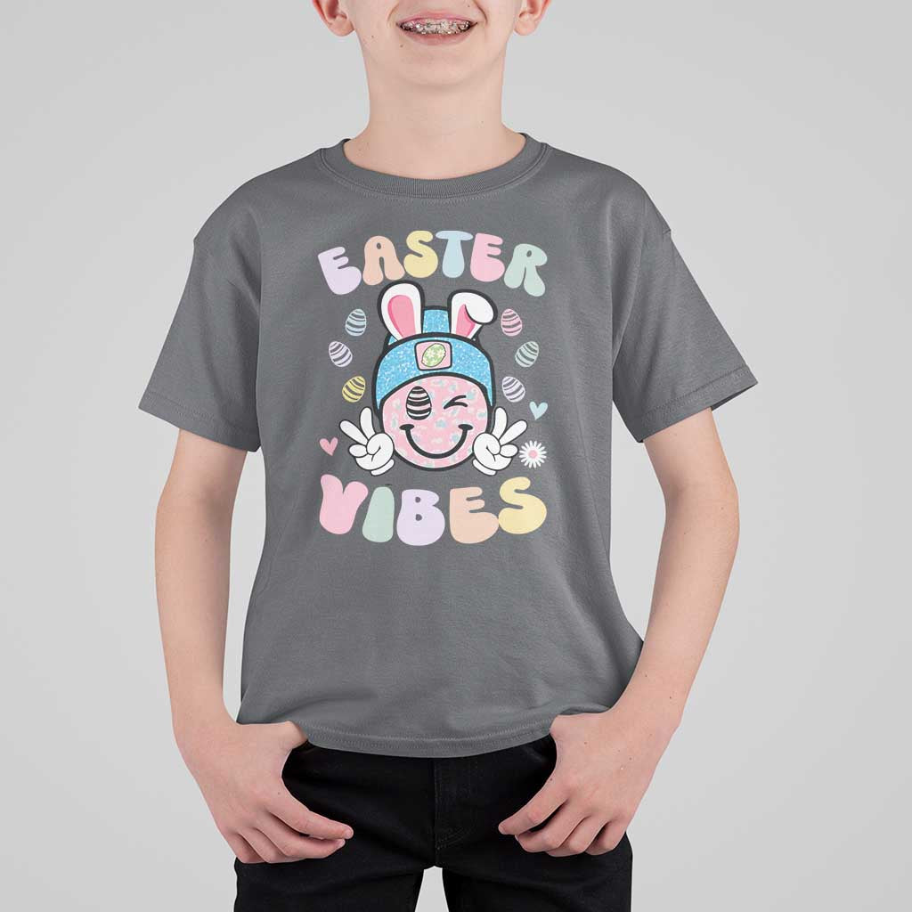 Groovy Easter Vibes T Shirt For Kid Retro Bunny Smile Eggs - Wonder Print Shop