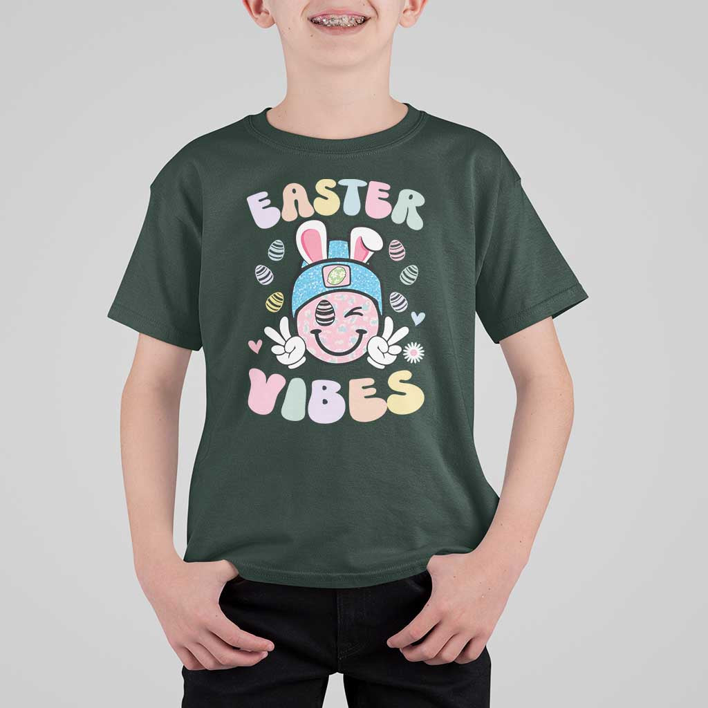 Groovy Easter Vibes T Shirt For Kid Retro Bunny Smile Eggs - Wonder Print Shop