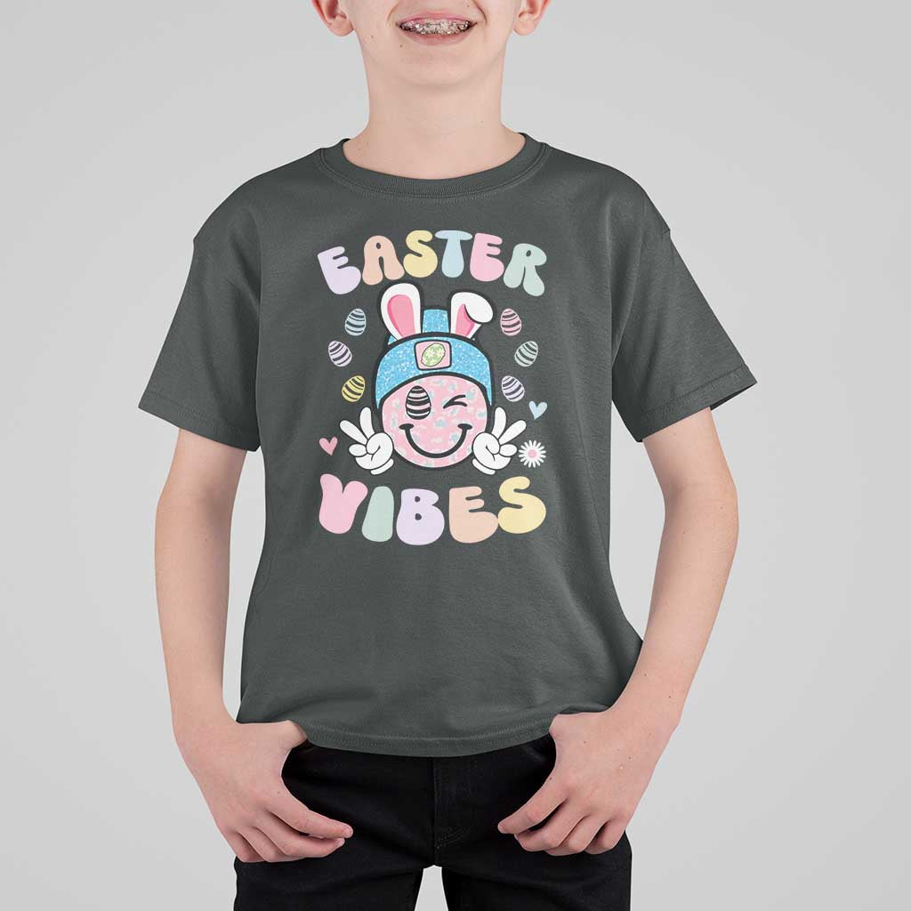 Groovy Easter Vibes T Shirt For Kid Retro Bunny Smile Eggs - Wonder Print Shop