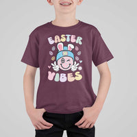 Groovy Easter Vibes T Shirt For Kid Retro Bunny Smile Eggs - Wonder Print Shop