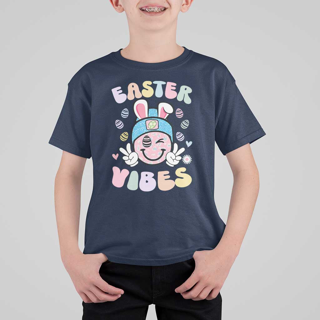 Groovy Easter Vibes T Shirt For Kid Retro Bunny Smile Eggs - Wonder Print Shop