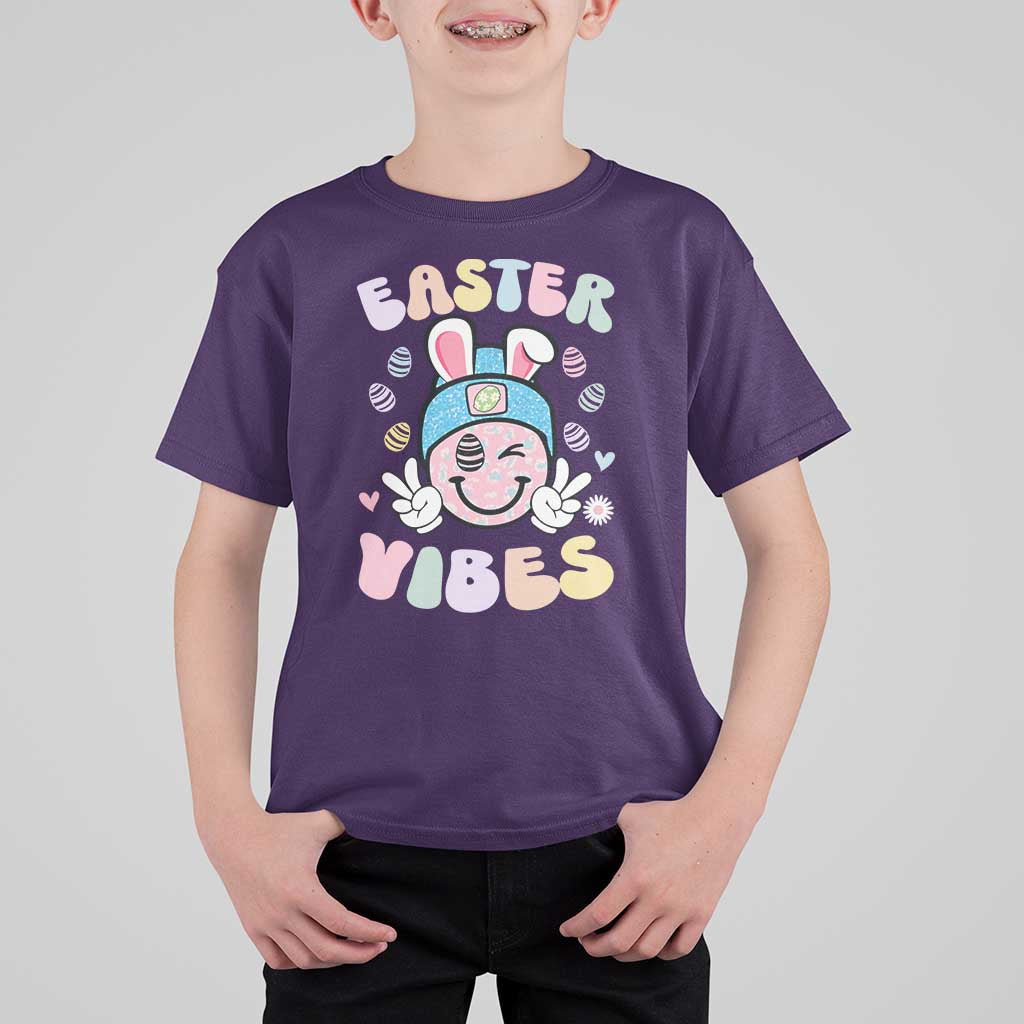 Groovy Easter Vibes T Shirt For Kid Retro Bunny Smile Eggs - Wonder Print Shop