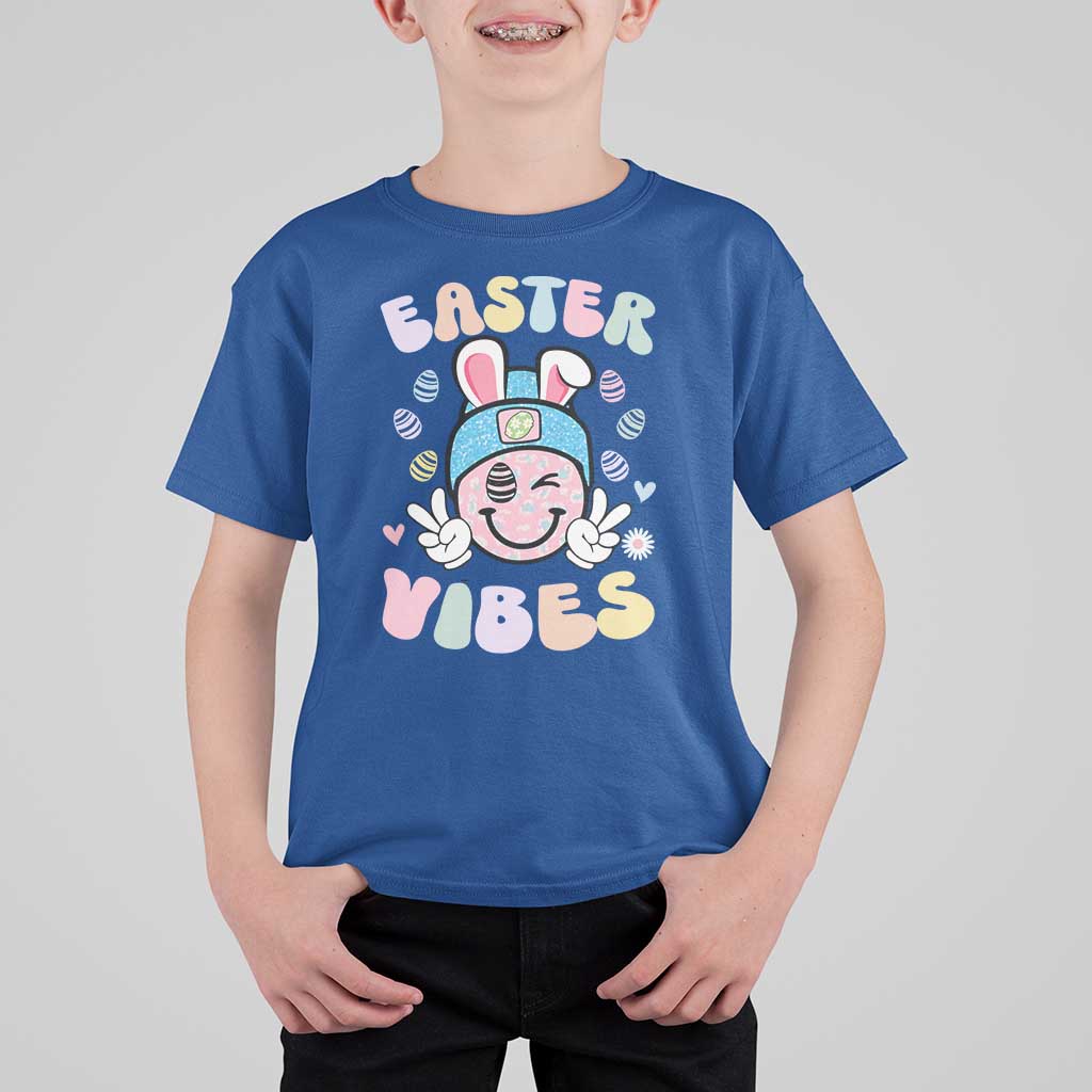 Groovy Easter Vibes T Shirt For Kid Retro Bunny Smile Eggs - Wonder Print Shop