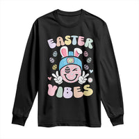 Groovy Easter Vibes Long Sleeve Shirt Retro Bunny Smile Eggs - Wonder Print Shop