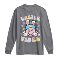 Groovy Easter Vibes Long Sleeve Shirt Retro Bunny Smile Eggs - Wonder Print Shop