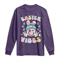 Groovy Easter Vibes Long Sleeve Shirt Retro Bunny Smile Eggs - Wonder Print Shop