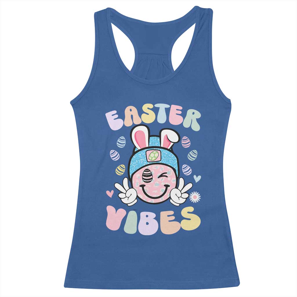 Groovy Easter Vibes Racerback Tank Top Retro Bunny Smile Eggs - Wonder Print Shop