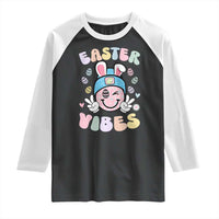 Groovy Easter Vibes Raglan Shirt Retro Bunny Smile Eggs - Wonder Print Shop
