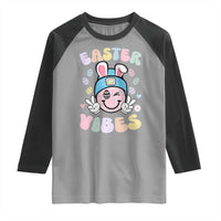 Groovy Easter Vibes Raglan Shirt Retro Bunny Smile Eggs - Wonder Print Shop