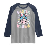 Groovy Easter Vibes Raglan Shirt Retro Bunny Smile Eggs - Wonder Print Shop