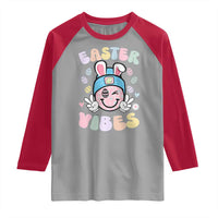 Groovy Easter Vibes Raglan Shirt Retro Bunny Smile Eggs - Wonder Print Shop