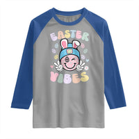 Groovy Easter Vibes Raglan Shirt Retro Bunny Smile Eggs - Wonder Print Shop