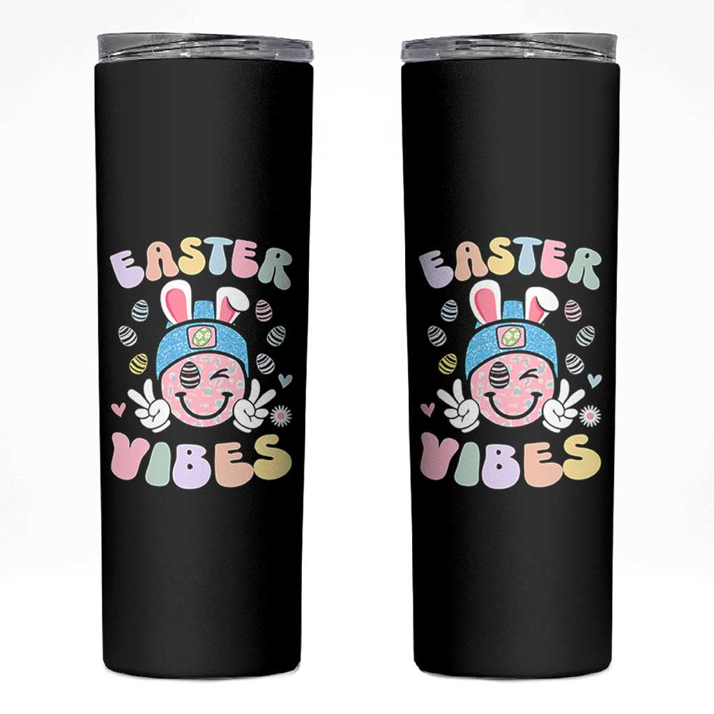 Groovy Easter Vibes Skinny Tumbler Retro Bunny Smile Eggs - Wonder Print Shop