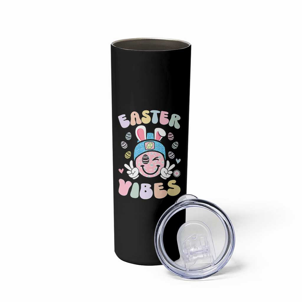 Groovy Easter Vibes Skinny Tumbler Retro Bunny Smile Eggs - Wonder Print Shop