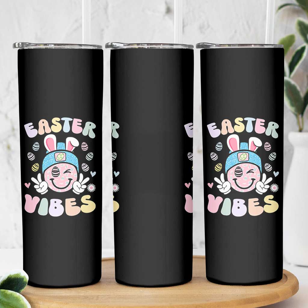 Groovy Easter Vibes Skinny Tumbler Retro Bunny Smile Eggs - Wonder Print Shop