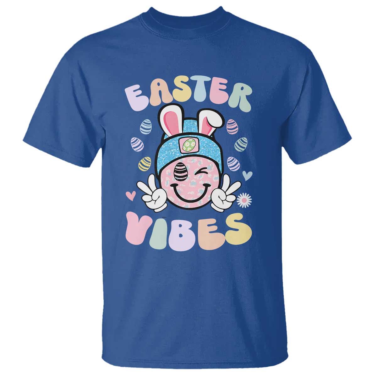 Groovy Easter Vibes T Shirt Retro Bunny Smile Eggs - Wonder Print Shop