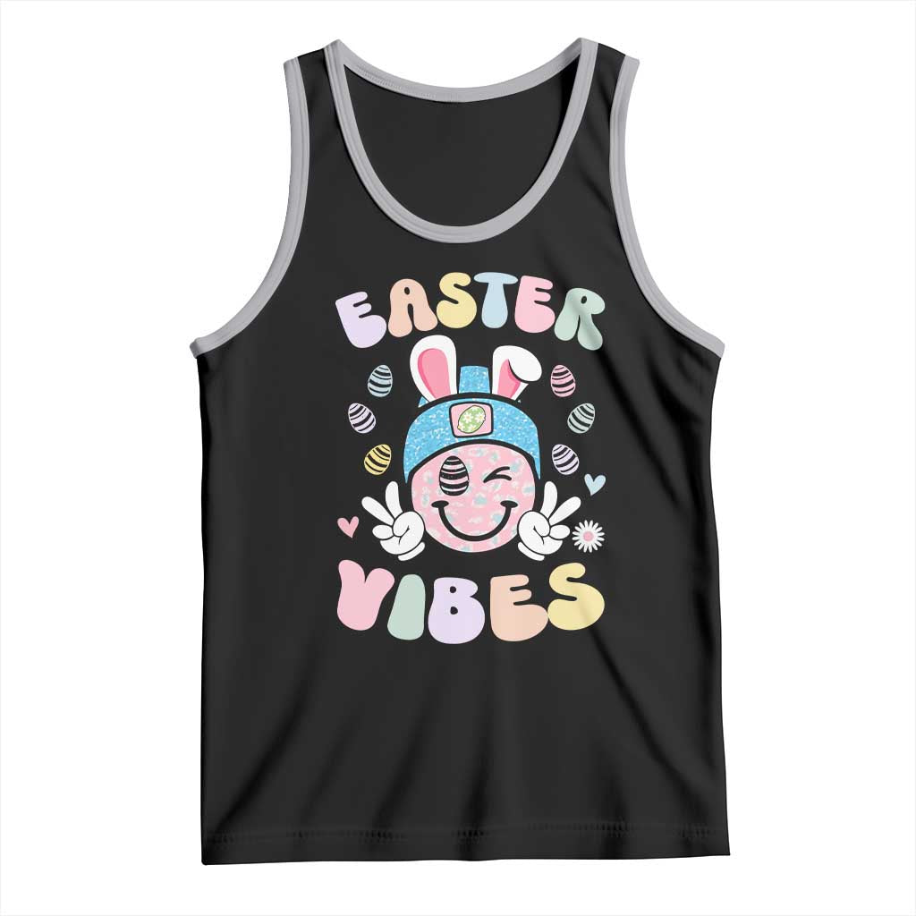 Groovy Easter Vibes Tank Top Retro Bunny Smile Eggs - Wonder Print Shop