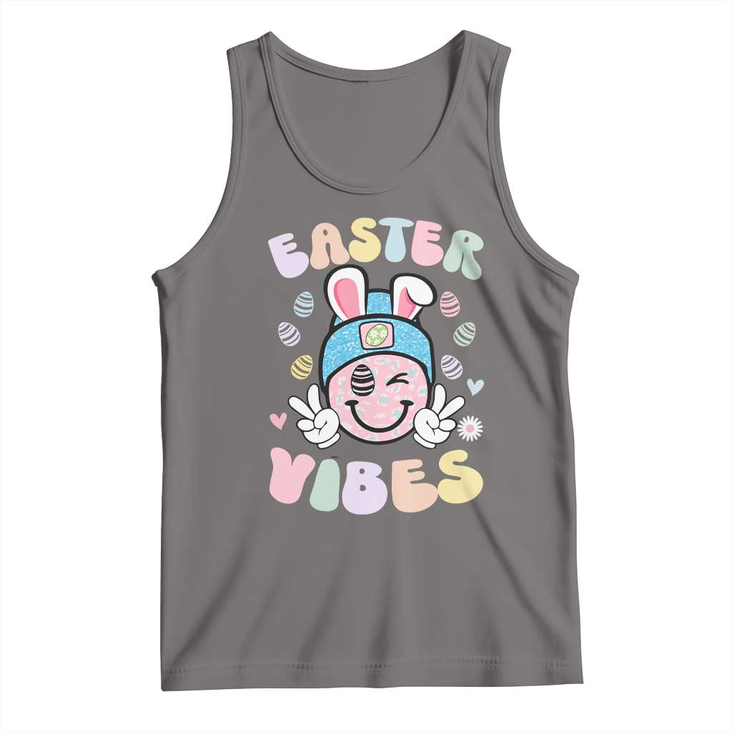 Groovy Easter Vibes Tank Top Retro Bunny Smile Eggs - Wonder Print Shop