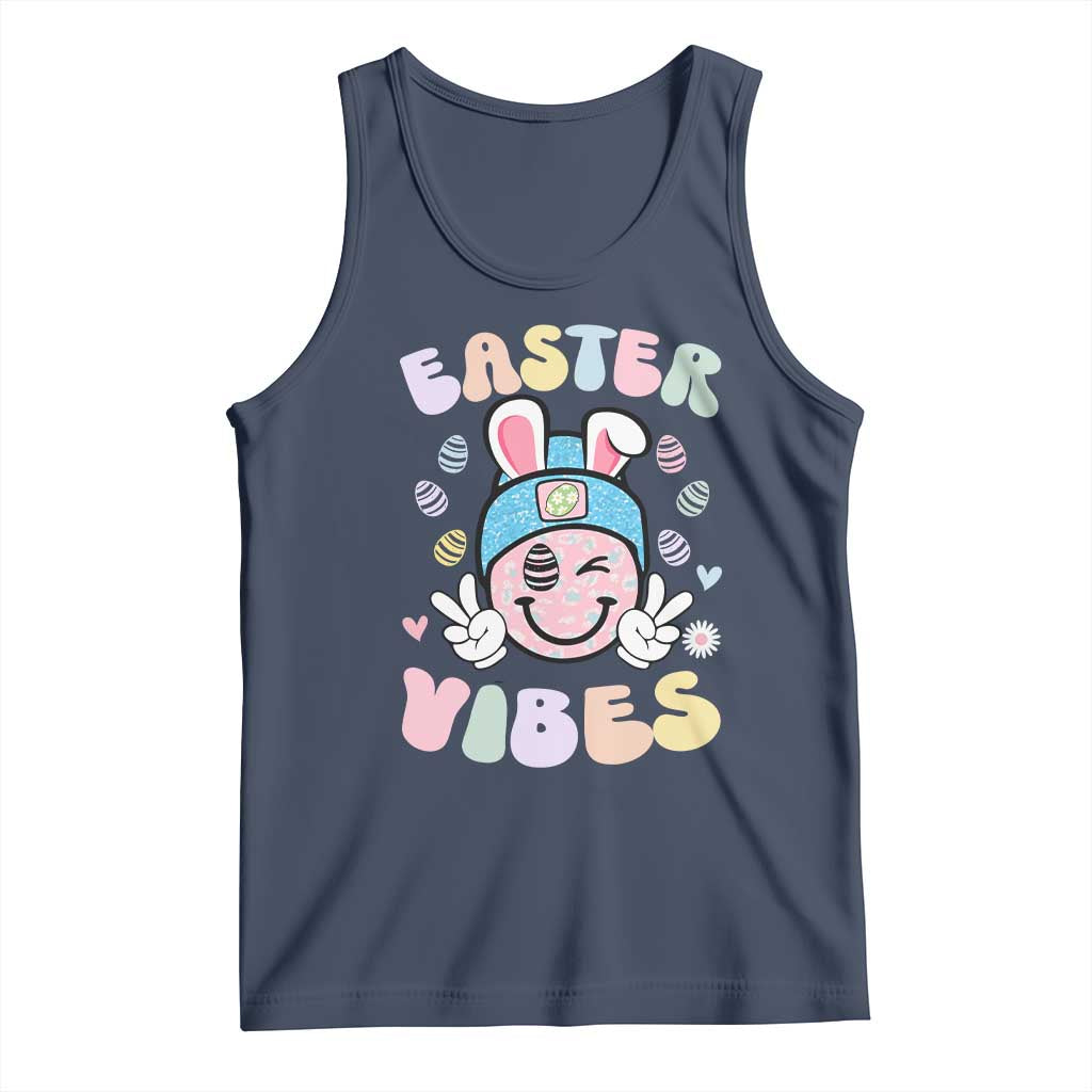 Groovy Easter Vibes Tank Top Retro Bunny Smile Eggs - Wonder Print Shop