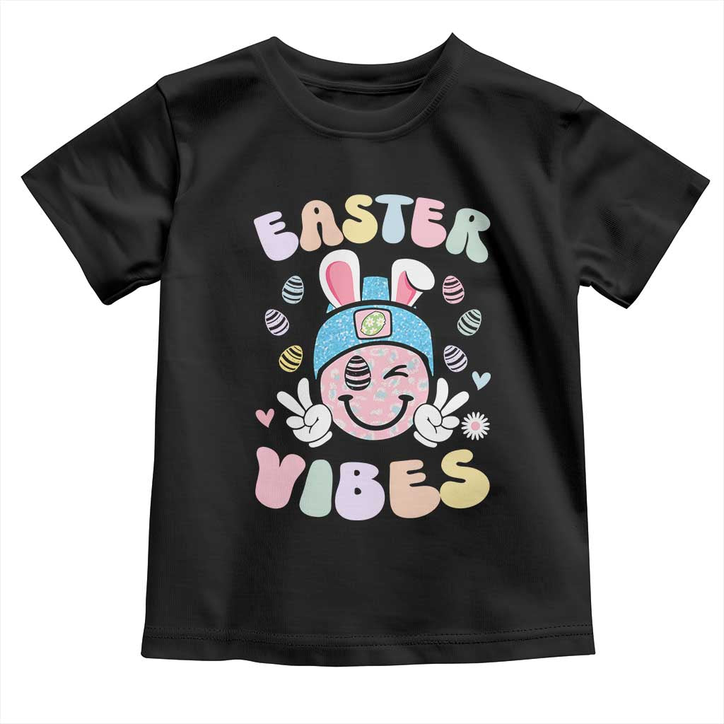 Groovy Easter Vibes Toddler T Shirt Retro Bunny Smile Eggs - Wonder Print Shop