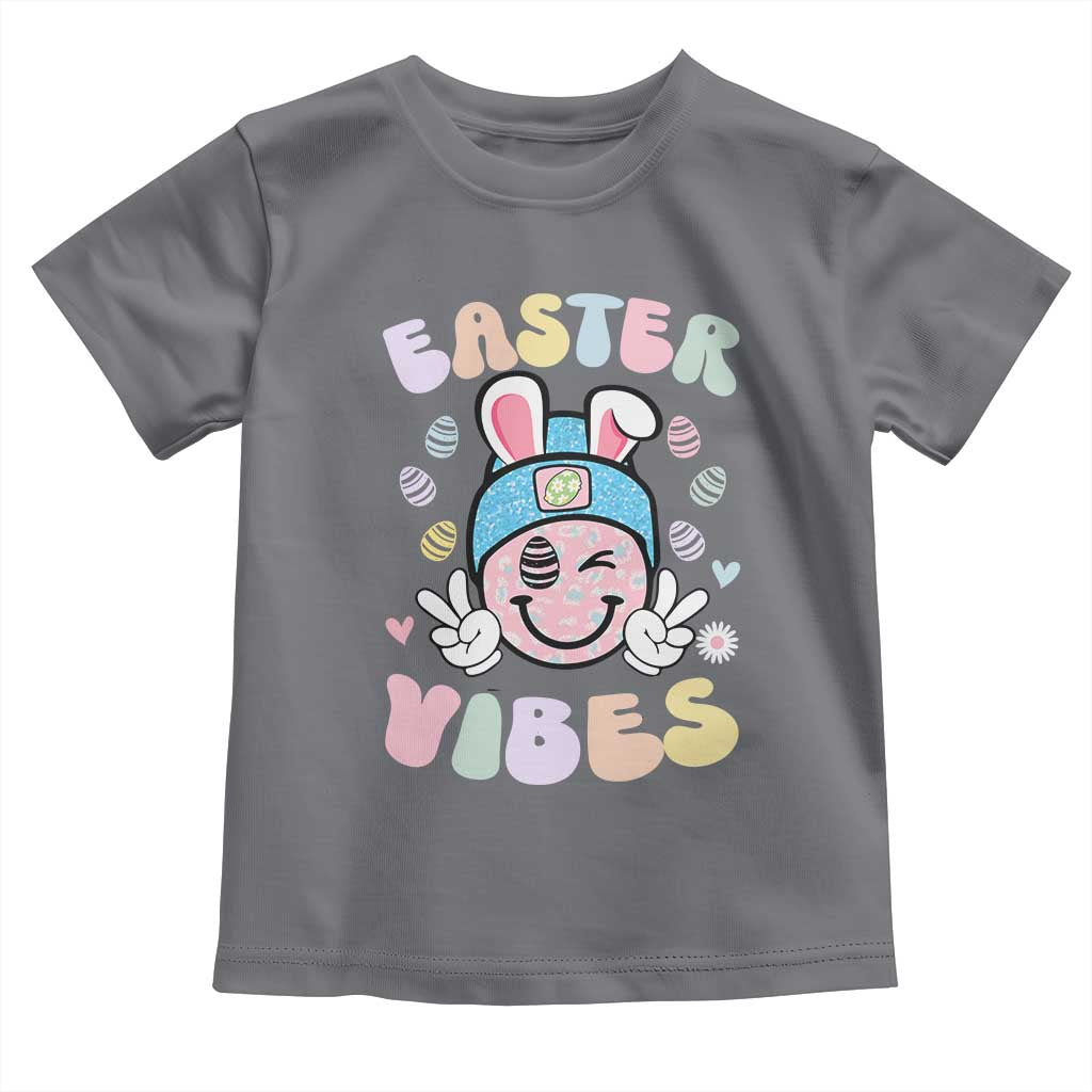 Groovy Easter Vibes Toddler T Shirt Retro Bunny Smile Eggs - Wonder Print Shop